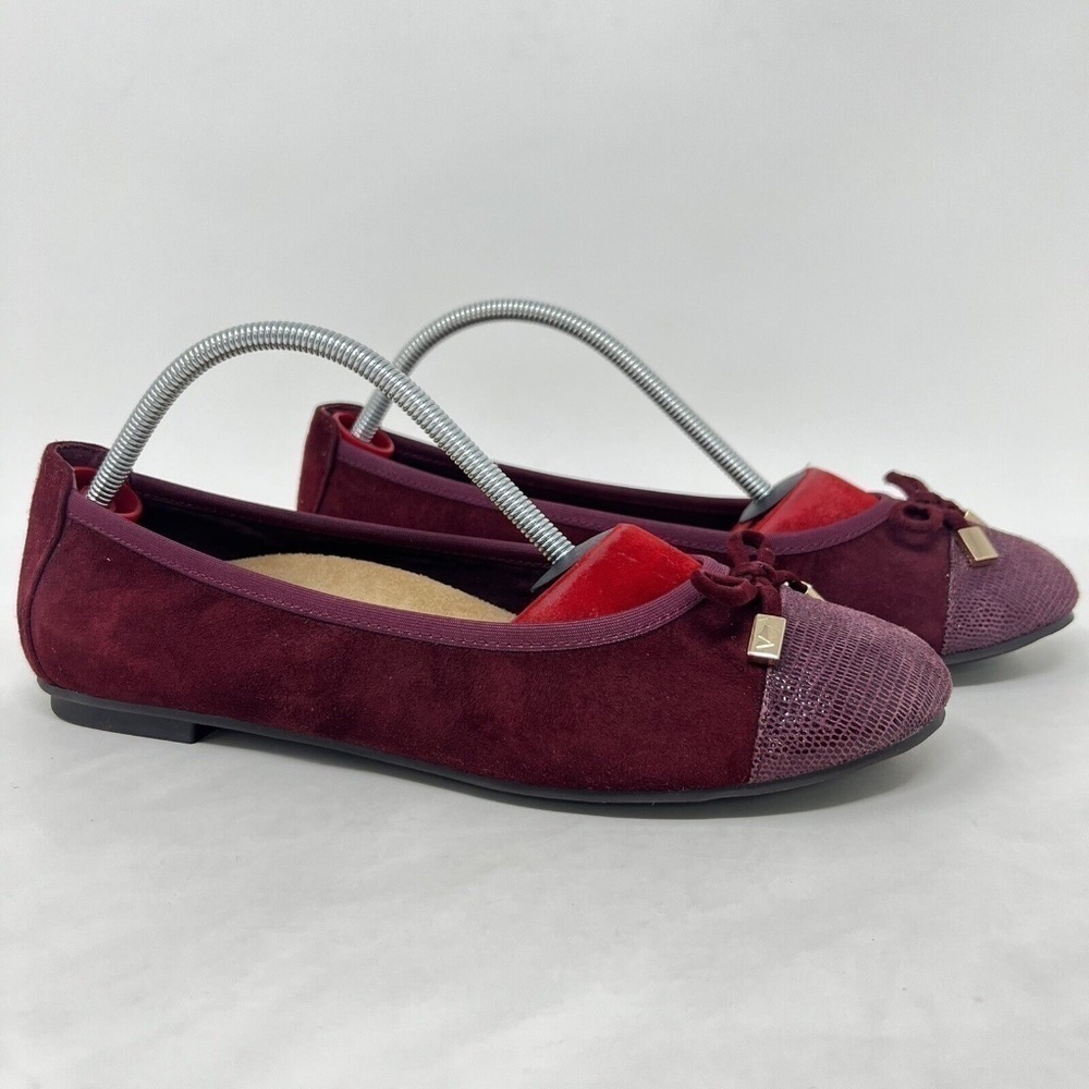 Vionic Womens Minna Bow Ballet Flats 7 M Wine Maroon Leather Arch Support
